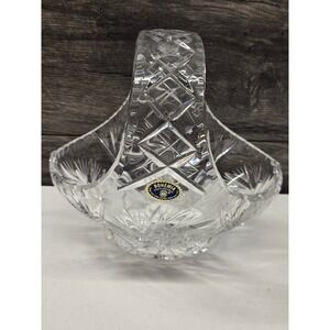 Bohemia Czech Republic Hand Cut Lead Crystal Basket Pinwheel Diamond 8.25"